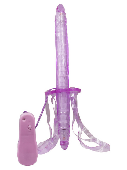 DOUBLE FUK VIBRATING DILDO STRAP ON - PURPLE