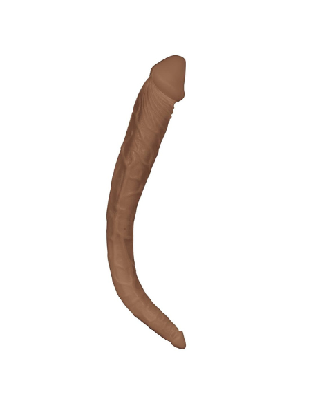 MAXX MEN REALISTIC CURVED DOUBLE DILDO 15IN - CHOCOLATE