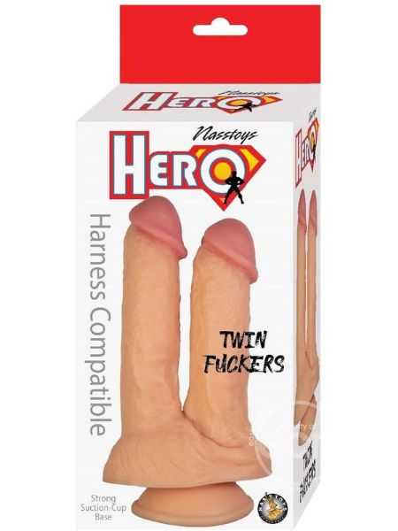 HERO TWIN FUCKERS DOUBLE DILDO WITH SUCTION CUP - VANILLA