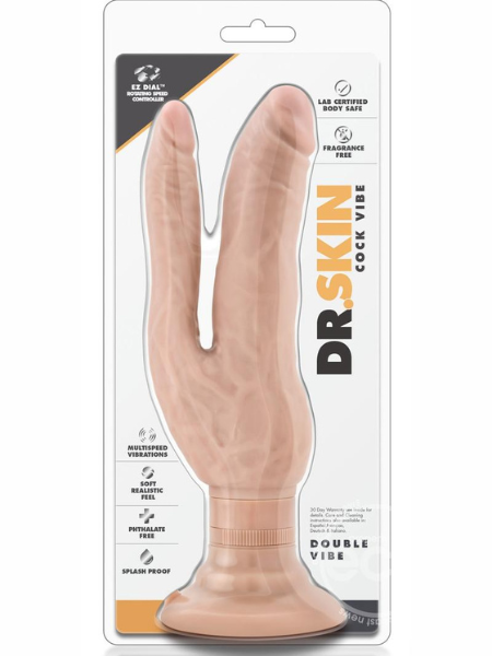 DR. SKIN COCK VIBE DUAL PENETRATING VIBRATING DILDO 7IN - VANILLA