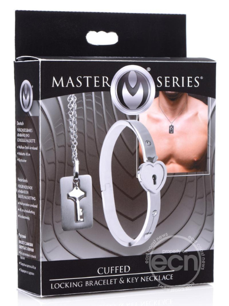 MASTER SERIES CUFFED LOCKING BRACELET & KEY NECKLACE - SILVER