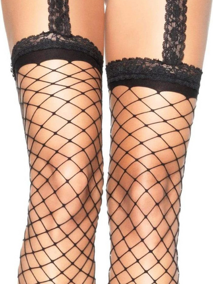 LACE TOP STOCKING WITH ATTACHED GARTER BELT