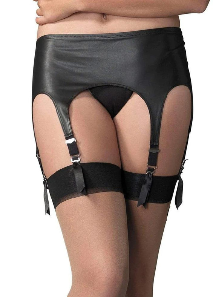 RUBBER LOOK SIX GARTER BELT