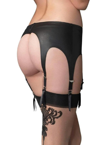 RUBBER LOOK SIX GARTER BELT