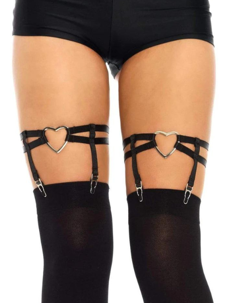 DUAL STRAP ELASTIC THIGH HIGH GARTER SUSPENDER WITH HEART