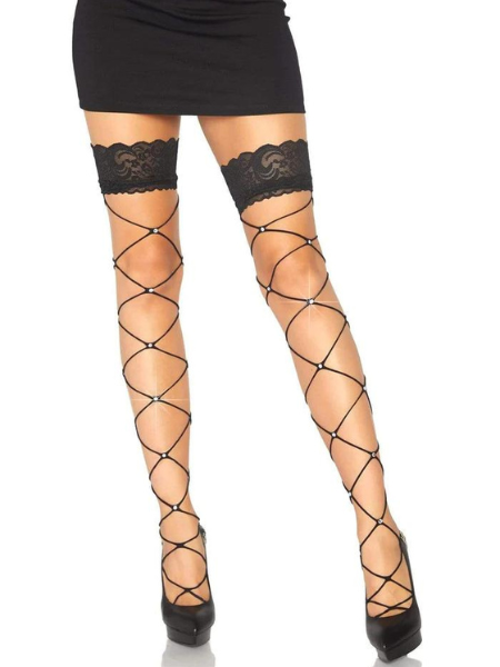 CRYSTALIZED WIDE NET THIGH HIGH STOCKINGS