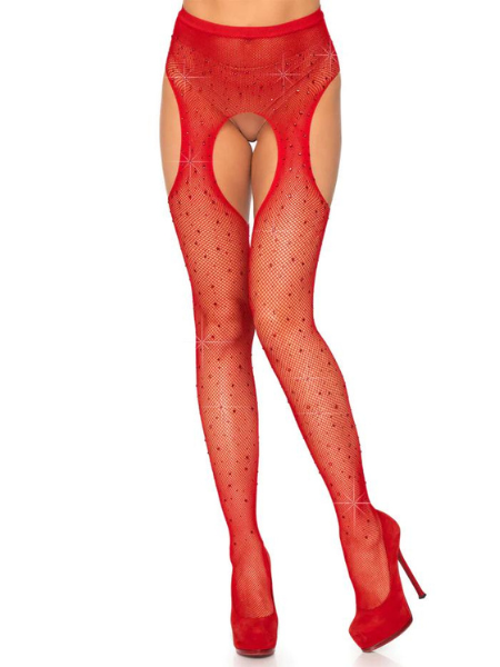 RHINESTONE FISHNET SUSPENDER PANTYHOSE