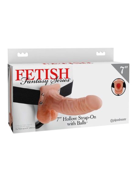 HOLLOW STRAP-ON DILDO WITH BALLS AND STRETCHY HARNESS 7IN