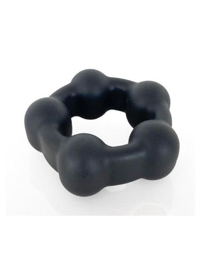 VERS LIQUID SILICONE COCK RING STEEL MOTION BALLS - BLACK