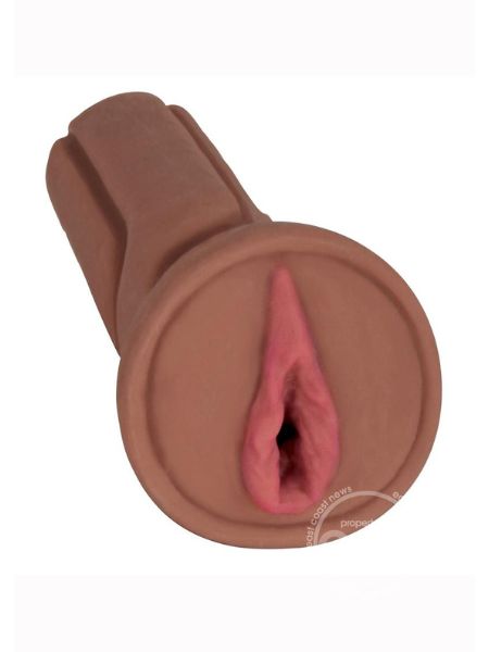 VIBRATING BIO SKIN DUAL DENSITY STROKER - PUSSY - CHOCOLATE