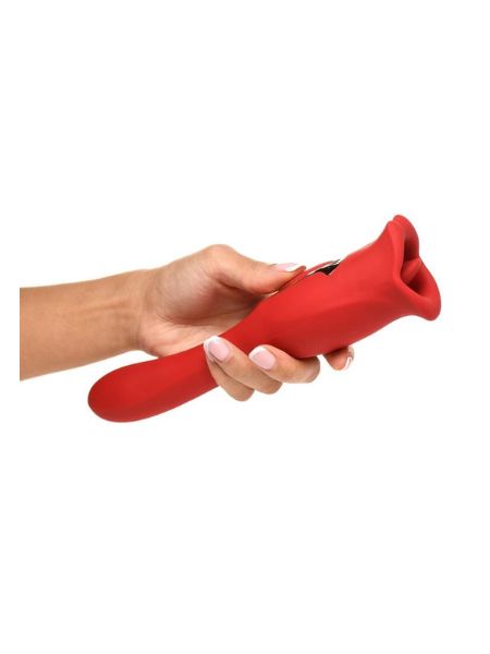 DUAL ENDED KISSING MOTION & TONGUE RECHARGEABLE SILICONE VIBRATOR - RED