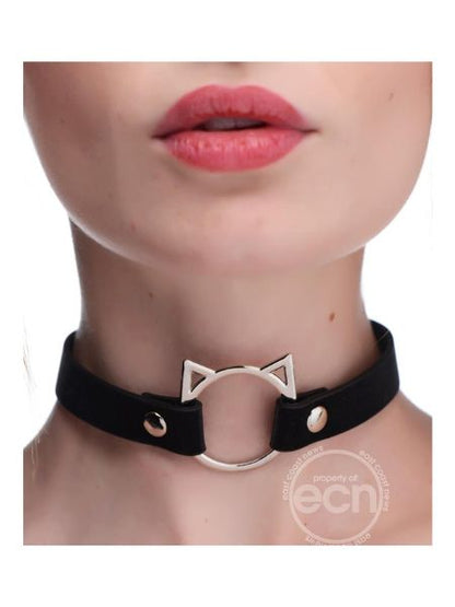 KINKY KITTY ADJUSTABLE RING CHOKER SLIM - BLACK