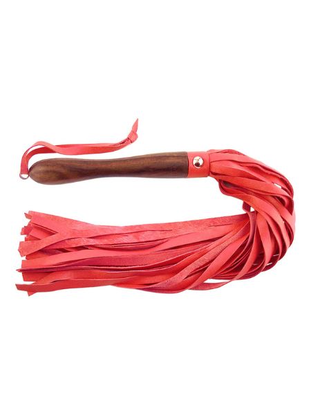 ROUGH WOODEN HANDLE LEATHER FLOGGER - RED