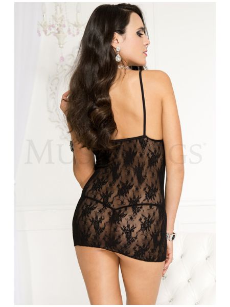 ROSE LACE DRESS WITH CUTOUT FRONT AND G-STRING