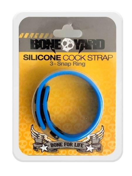 Boneyard Silicone Cock Strap 3-Snap Ring - Blue