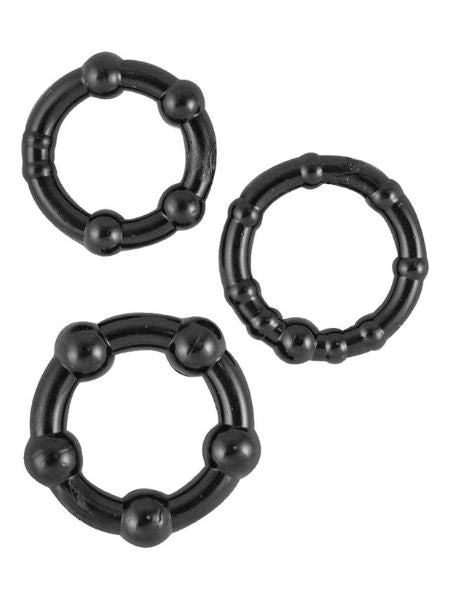 BEADED COCK RINGS ( 3 PACK ) - BLACK