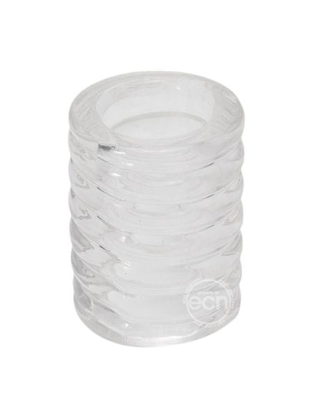 TITANMEN RIBBED STRETCH -TO-FIT COCK CAGE - CLEAR
