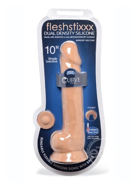 FLESHSTIXX DUAL DENSITY SILICONE BENDABLE DONG WITH BALLS 10 IN