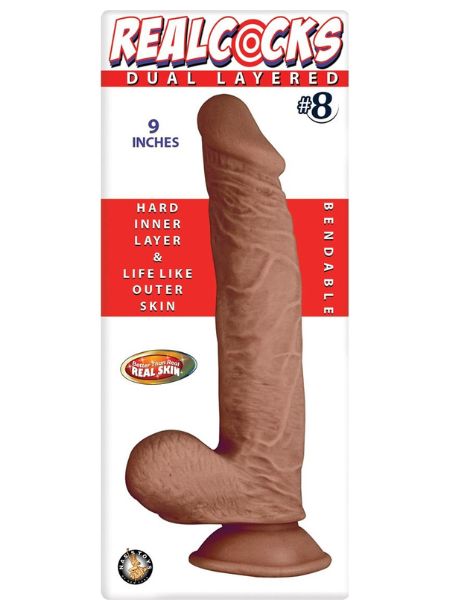 REALLOCKS DUAL LAYERED # 8 BENDABLE  DILDO 9 INCH