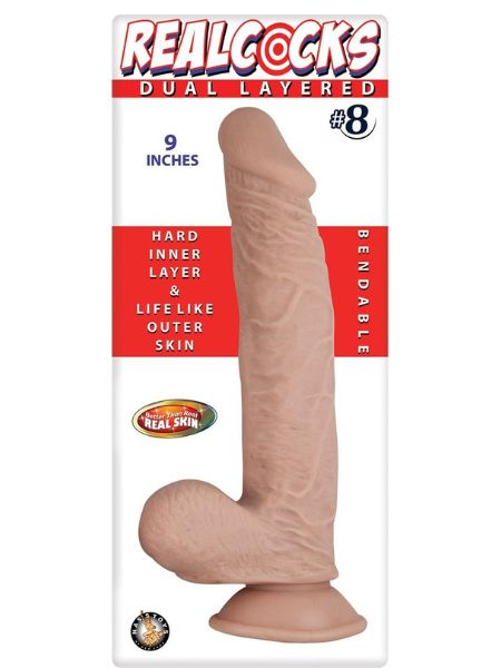 REALLOCKS DUAL LAYERED # 8 BENDABLE  DILDO 9 INCH