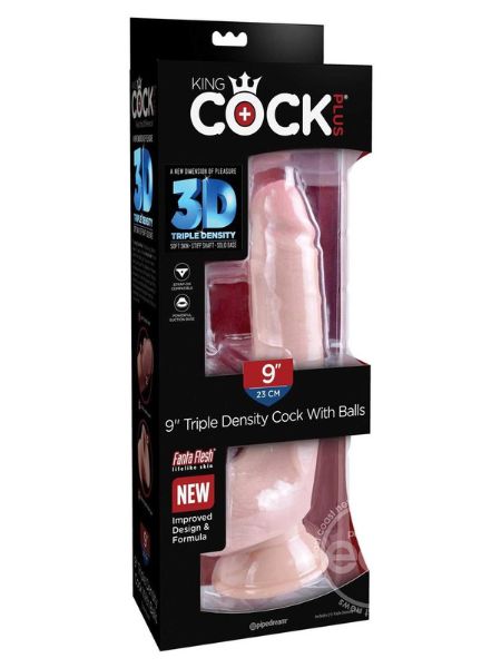 KING COCK PLUS TRIPPLE DENSITY DILDO WITH BALLS 9 INCH