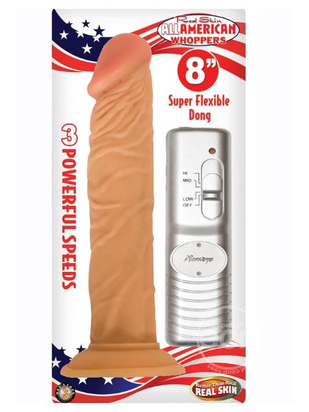 REAL SKIN ALL AMERICAN WHOPPER VIBRATING 8″ STRAIGHT DONG