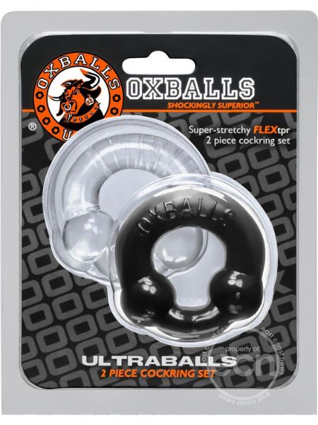 OXBALLS ULTRABALLS COCK RING SET ( 2 PACK )- BLACK AND CLEAR