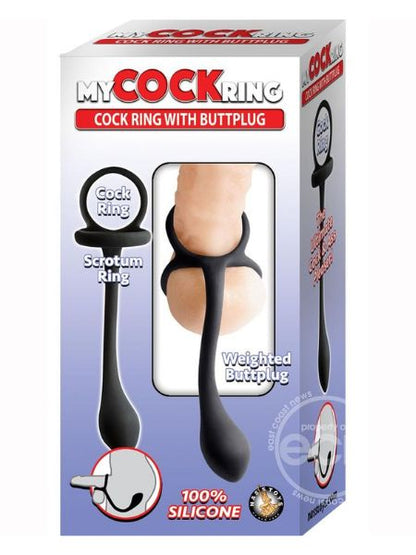 MY COCK RING SILICONE COCK RING WITH BUTT BLUG - BLACK