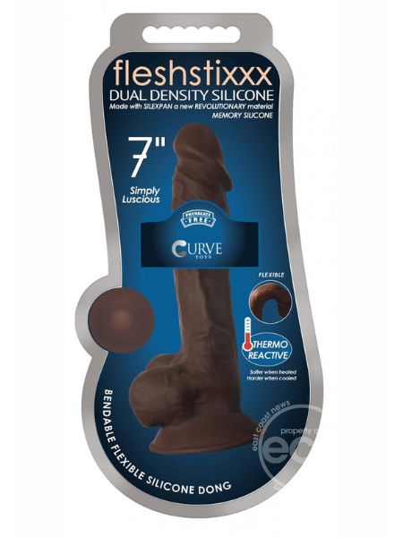 DUAL DENSITY SILICONE BENDABLE DONG WITH BALLS 7 INCH