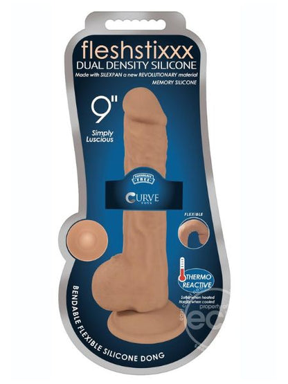 DUAL DENSITY SILICONE BENDABLE DONG WITH BALLS 9 INCH