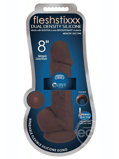 DUAL DENSITY SILICONE BENDABLE DONG WITH BALLS 8 INCH