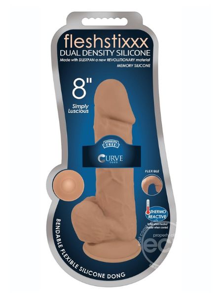 DUAL DENSITY SILICONE BENDABLE DONG WITH BALLS 8 INCH