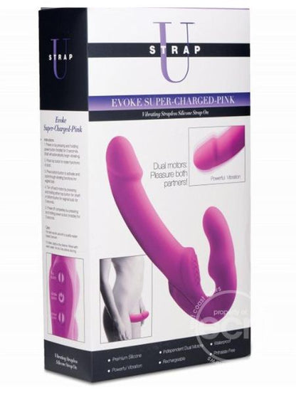 STRAP U EVOKE SUPER CHARGED RECHARGEABLE SILICONE VIBRATING STRAPLESS STRAP ON