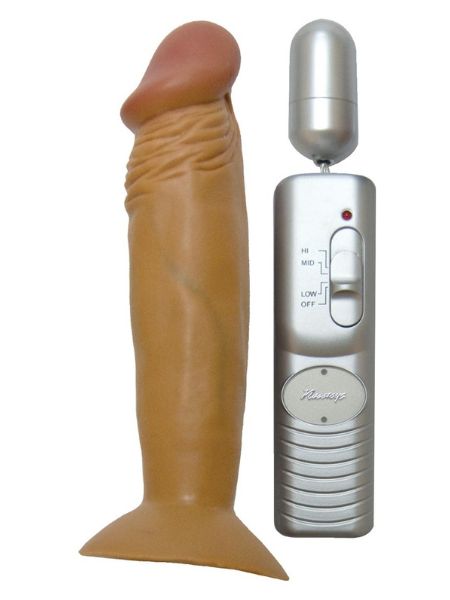 REAL SKIN  VIBRATING STRAIGHT DONG WITH BULLET - 6 INCH