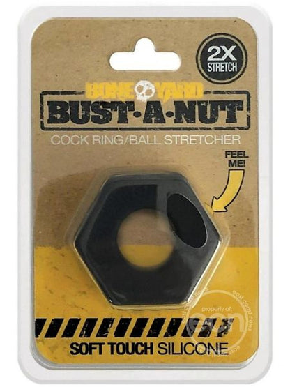 BONEYARD BUST A NUT 2X STRTCH SILICONE COCK RING BALL STRETCHER - BLACK