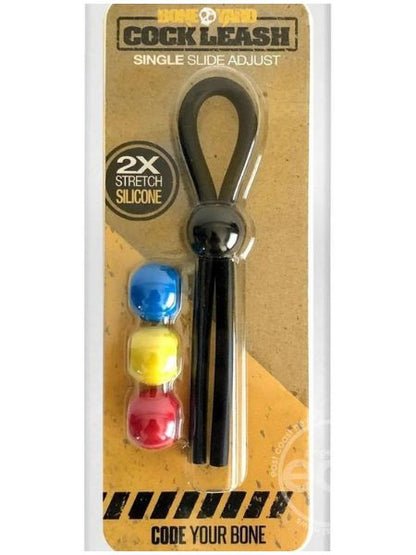 BONEYARD SINGLE SLIDE COCK LEASH 2X STRETCH SILICONE - BLACK AND MULTI