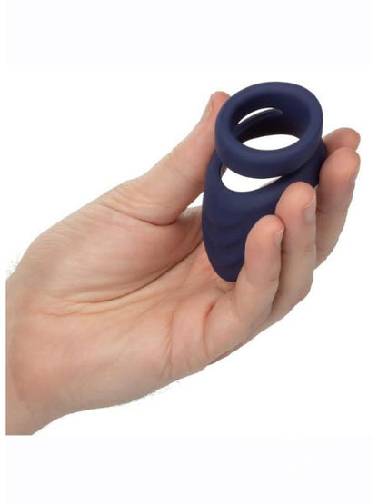 VICEROY PERINEUM DUAL RING SILICONE COCK RING - BLUE