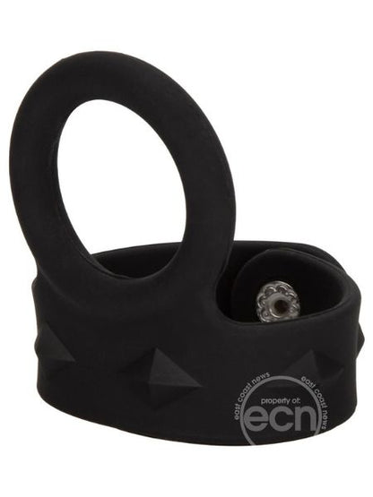 SILICONE TRI-SNAP SCROTUM SUPPORT COCK RING - LARGE - BLACK