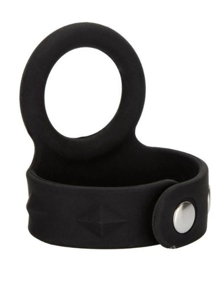 SILICONE TRI-SNAP SCROTUM SUPPORT COCK RING - LARGE - BLACK