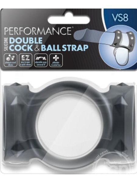 PERFORMANCE VS8 SILICONE DOUBLE COCK & BALL STRAP - BALCK