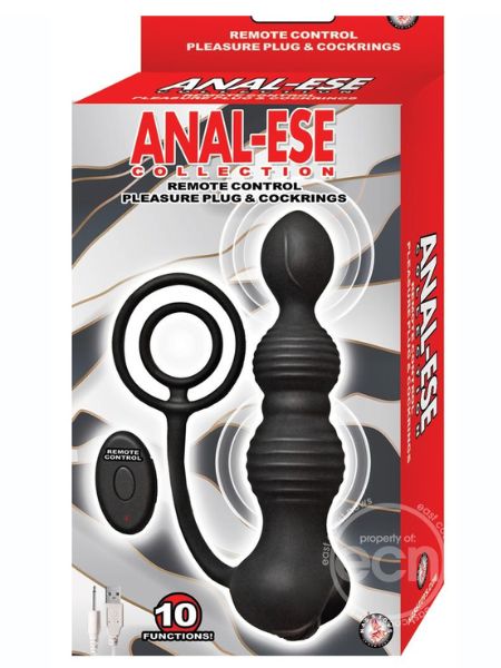 ANAL-ESE SILICONE RECHARGEABLE ANAL PLUG & COCK RING WITH REMOTE CONTROL