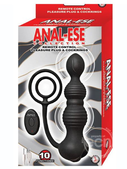 ANAL-ESE SILICONE RECHARGEABLE ANAL PLUG & COCK RING WITH REMOTE CONTROL