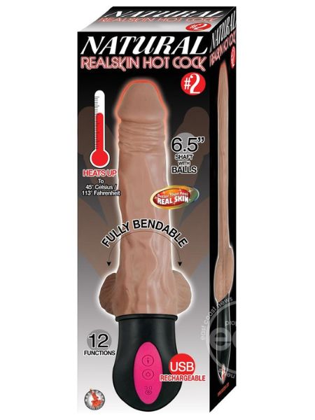 NATURAL REALSKIN HOT COCK #2 RECHARGEABLE WARMING VIBRATOR 6.5IN - CHOCOLATE