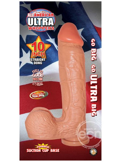 REAL SKIN ALL AMERICAN ULTRA WHOPPER STRAIGHT DILDO 10 IN - VANILLA