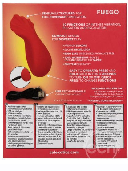 RED HOT FUEGO RECHARGEABLE SILICONE MASSAGER -RED