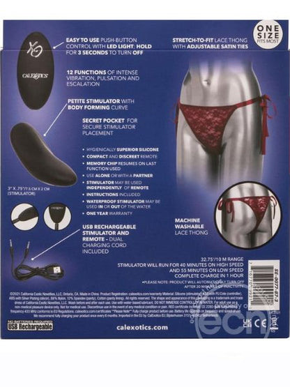 REMOTE CONTROL RECHARGEABLE LACE THONG SET - RED