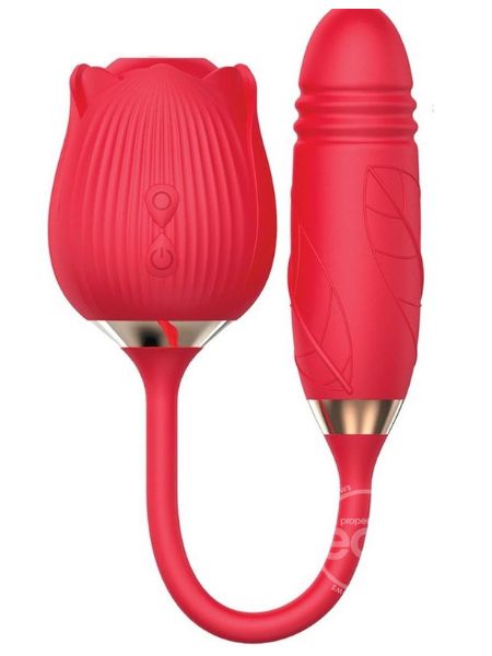 WILD ROSE & THRUSTER RECHARGEABLE SILICONE CLITORAL STIMULATOR WITH SUCTION  - RED