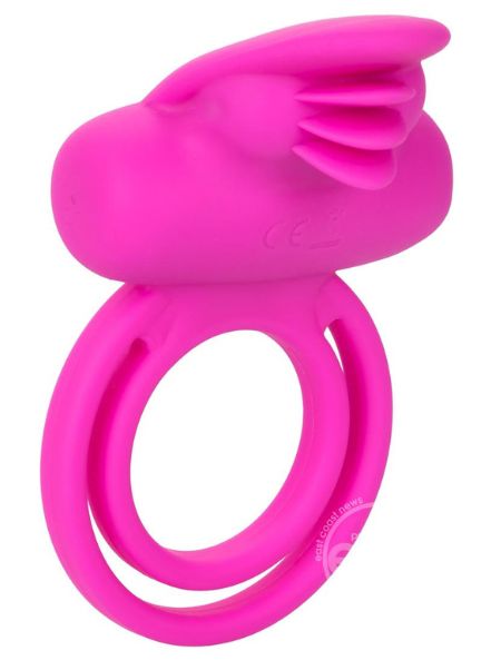 SILICONE RECHARGEABLE DUAL CLIT FLICKER VIBRATING COCKRING MULTISPEED WATERPROOF - PINK