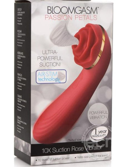 PASSION PETALS 10X RECHARGEABLE SILICONE ROSE CLITORAL STIMULATOR - RED