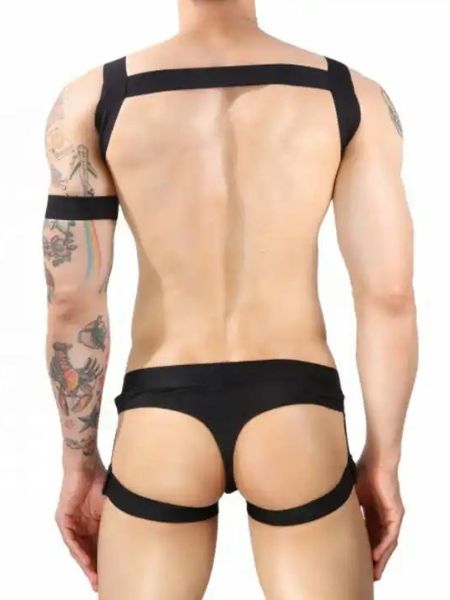 MEN'S CHEST HARNESS AND JOCKSTRAP SET STAGE COSTUME - 3 PCS